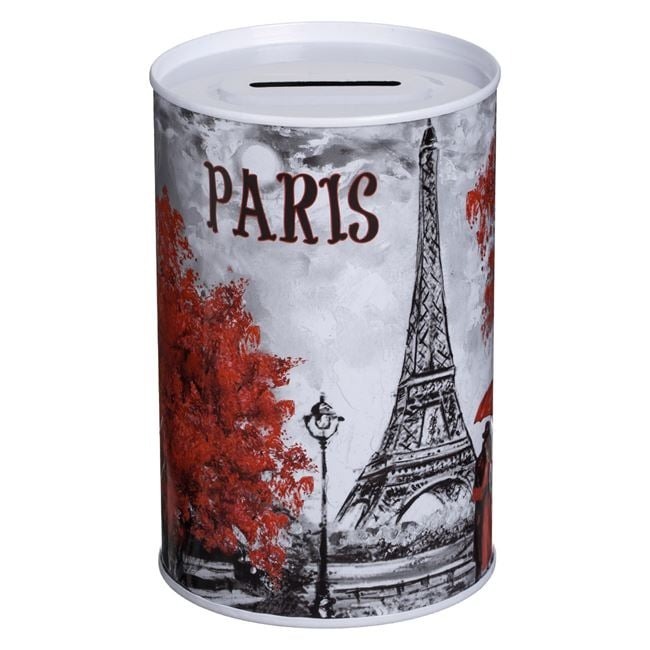 Metal Piggy Bank Paris Ø8x12.5cm - Jumbo