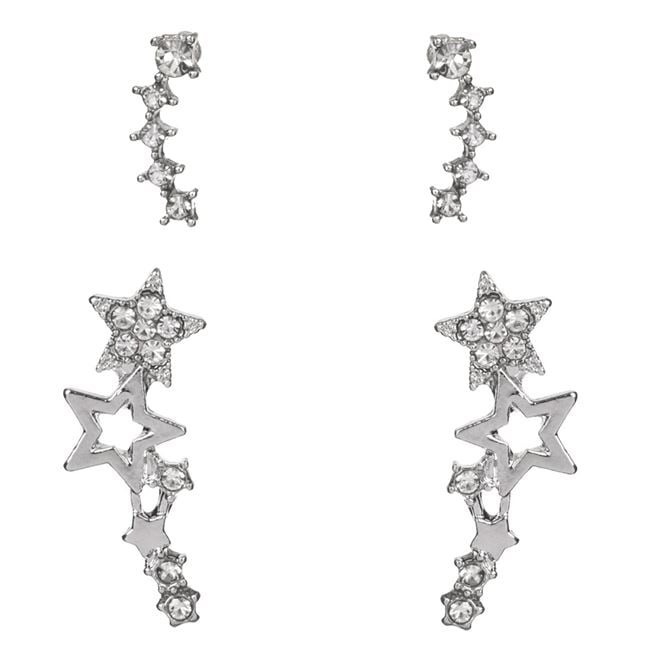 Women's Summer Star Earrings Silver with Rhinestones - 2