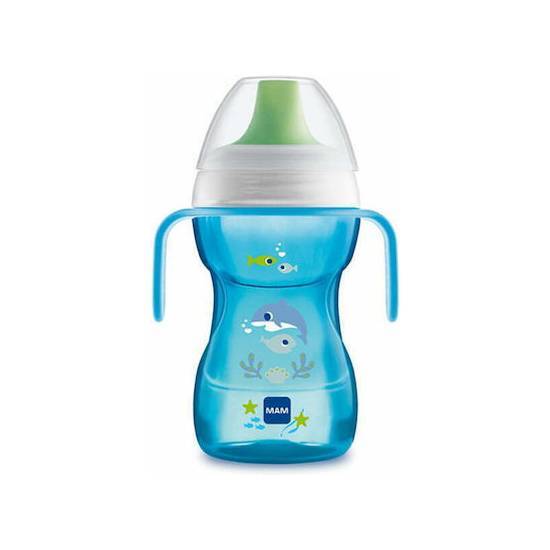 MAM MAM Fun To Drink Cup Εκπαιδευτικό Ποτηράκι Πλαστικό Με Λαβές Μπλε 8m+ 270ml