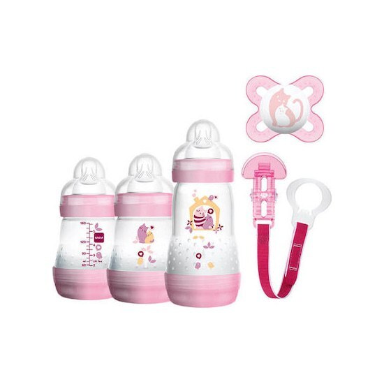 MAM Gift Set Πλαστικά Μπιμπερό Κατά Των Κολικών Με Θηλή Σιλικόνης 0+ Μηνών 260ml 5 Τεμάχια – Ροζ