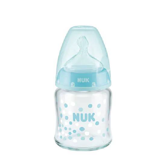 NUK First Choice Plus Μπιμπερό γυάλινο με θηλή M1 0-6m 120ml – Γαλάζιο