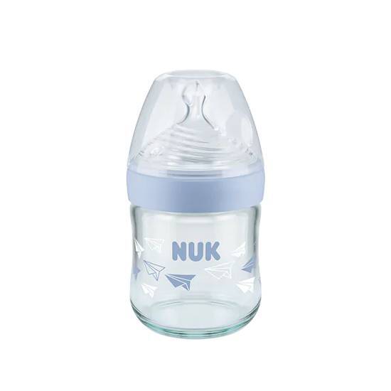 NUK Nature Sense Μπιμπερό Γυάλινο με Θηλή Σιλικόνης Μέγεθος S 0-6m 120ml – Γαλάζιο
