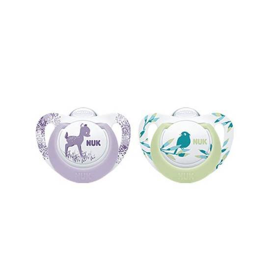 NUK Genius Ορθοδοντική Πιπίλα Σιλικόνης 0-6m 2 τεμάχια – Μωβ-Πράσινο