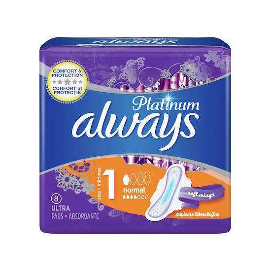 ALWAYS ALWAYS Platinum Comfort & Protection Normal Σερβιέτες Με Φτερά No1 8 Τεμάχια