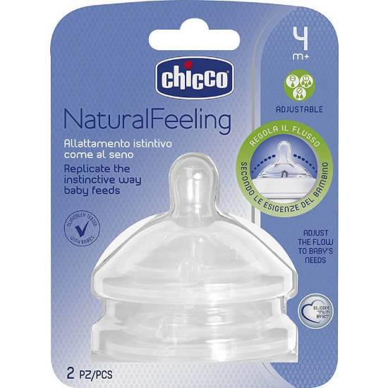 Chicco Θηλή Natural Feeling με Ρυθμιζόμενη Ροή σε Διάφανο χρώμα 4Μ+ 2 τεμάχια
