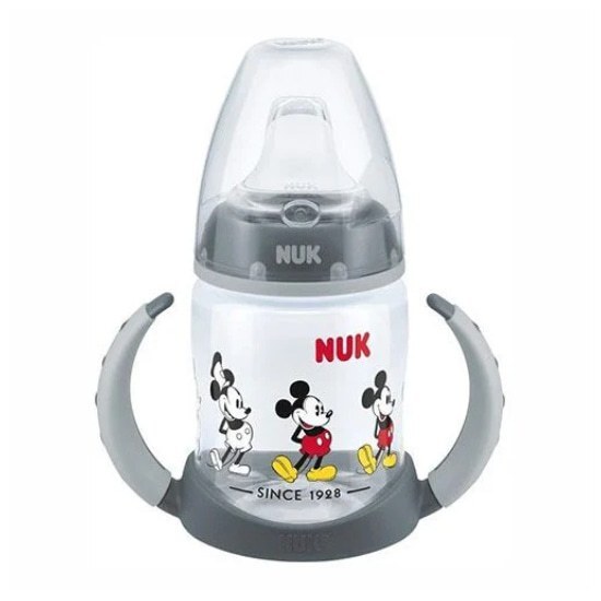 NUK NUK First Choice Disney Mickey Μπιμπερό Εκπαίδευσης Με Στόμιο Σιλικόνης & 2 Λαβές 150ml - Γκρι