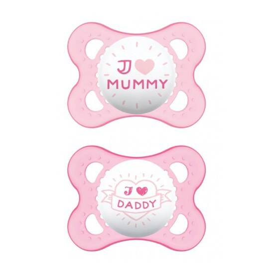 MAM ΠΙΠΙΛΑ Ι LOVE MUMMY&DADDY ΣΙΛΙΚΟΝΗ 2-6 ΜΗΝΩΝ 2 τεμάχια – Ροζ