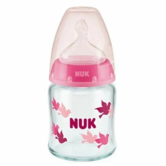 NUK First Choice Glass Baby Bottle for 0-6m + with Silicone Nipple 120ml – Ροζ