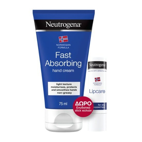 NEUTROGENA Promo Fast Absorbing Hand Cream Κρέμα Χεριών Άμεσης Απορρόφησης 75ml & Δώρο Lip Moisturizer Ενυδατικό Στικ Χειλιών 4,8gr