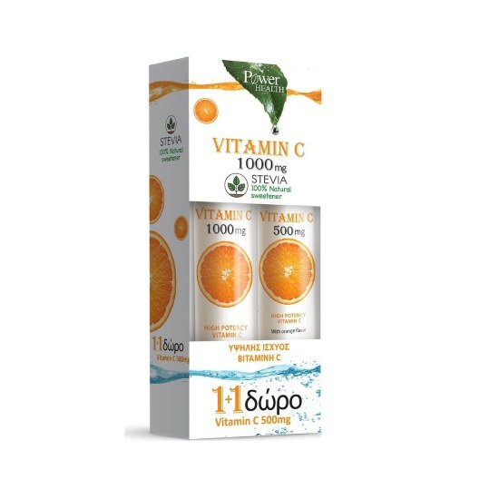 POWER HEALTH Vitamin C 1000mg Στέβια 24 Αναβράζοντα Δισκία & Vitamin C 500mg Στέβια 20 Αναβράζοντα Δισκία