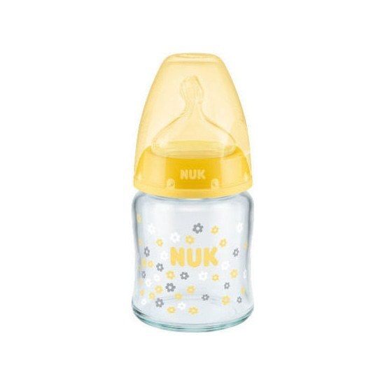 NUK First Choice Plus Μπιμπερό γυάλινο με θηλή M1 0-6m 120ml – Κίτρινο
