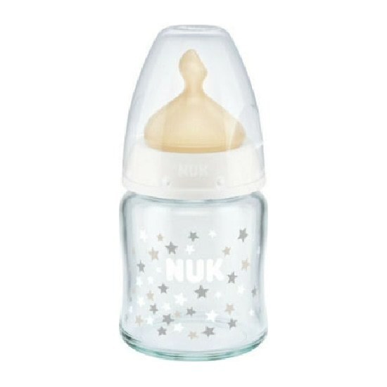 NUK First Choice Plus Μπιμπερό Γυάλινο με Θηλή Καουτσούκ 0-6m 120ml