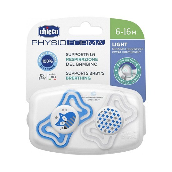 CHICCO Πιπίλα Physio Light Σιλικόνης 6-16 Μηνών 2 Τεμάχια – Μπλε