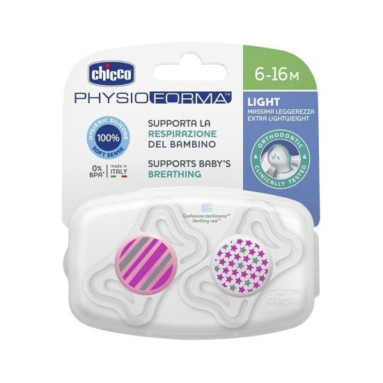 CHICCO Πιπίλα Physio Light Σιλικόνης 6-16 Μηνών 2 Τεμάχια – Ροζ
