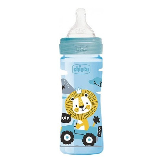 CHICCO Well Being Πλαστικό Μπιμπερό Unisex Θηλή Σιλικόνης Μέτρια Ροή 2m+ 250ml – Μπλε