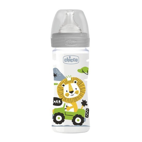 CHICCO Well Being Πλαστικό Μπιμπερό Unisex Θηλή Σιλικόνης Μέτρια Ροή 2m+ 250ml – Γκρι