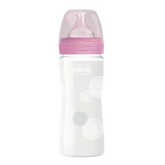 CHICCO Μπιμπερό Γυάλινο Θηλή Σιλικόνης Well Being 0Μ+ 240ML – Ροζ