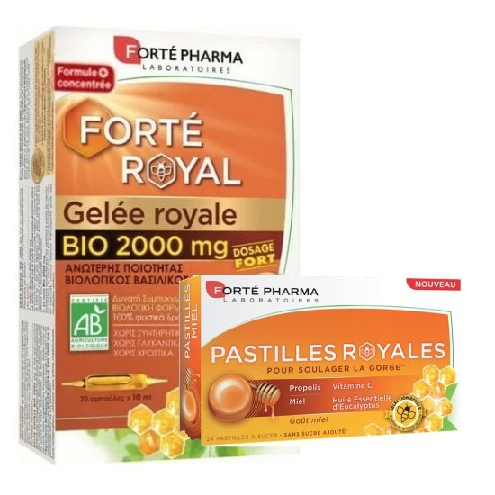 FORTE PHARMA Forte Royal Gelee Royale Bio Βιολογικός Βασιλικός Πολτός 2000mg 20ampoules x 10ml & Forte Pharma Pastilies Royales 24 παστίλιες Λεμόνι