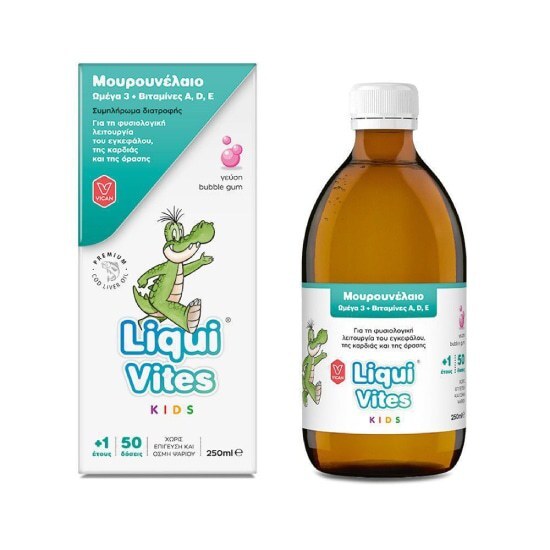VICAN LIQUI VITES Kids με Μουρουνέλαιο Ωμέγα 3 Βιταμίνες A, D & E με Γεύση Bubble Gum 250ml