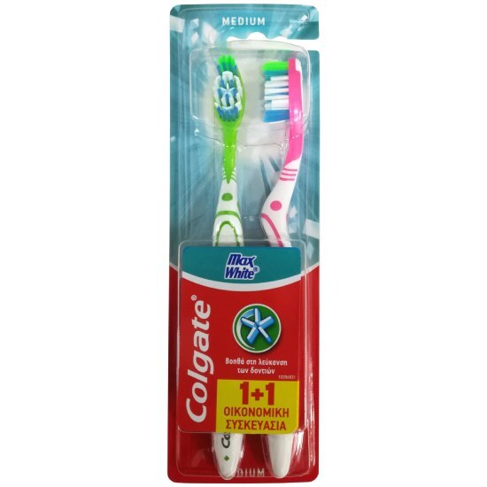 COLGATE COLGATE 360 Max White Οδοντόβουρτσα Μέτρια 1+1 ΔΩΡΟ 2 τεμάχια - ροζ-πράσινο