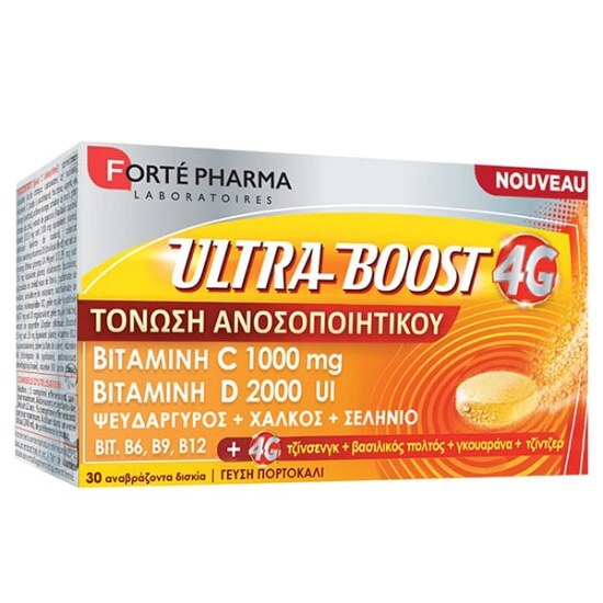 FORTE PHARMA Ultra Boost 4G Γεύση Πορτοκάλι 30 αναβράζοντα δισκία