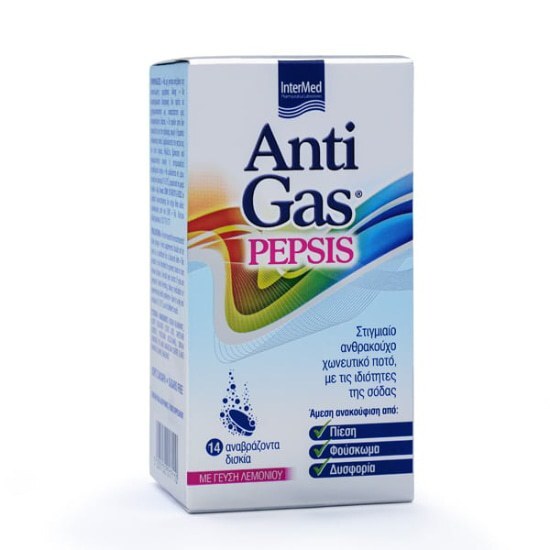 INTERMED Anti-gas Pepsis Στιγμιαίο Ανθρακούχο Χωνευτικό Ποτό με τις Ιδιότητες της Σόδας 14 Αναβράζοντα Δισκία