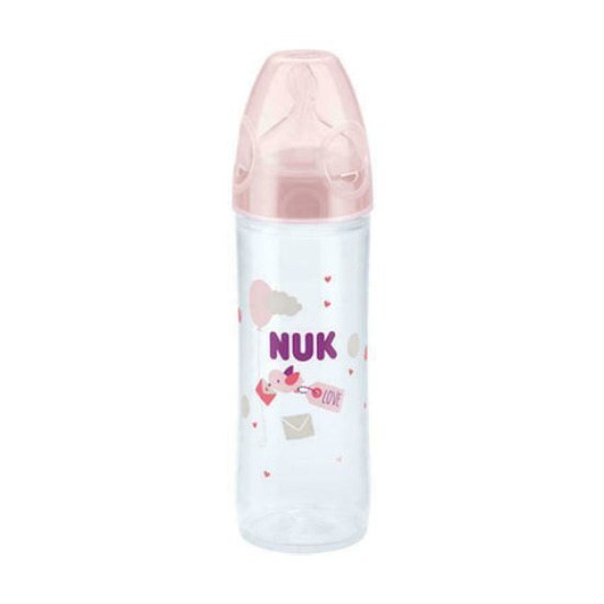 NUK New Classic Πλαστικό Μπιμπερό με Θηλή Καουτσούκ 6m+ με Θηλή 250 ml – Ροζ