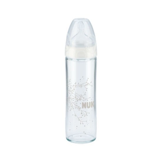 NUK New Classic Γυάλινο Μπιμπερό με Θηλή Σιλικόνης 0-6m 240ml – Ασπρο