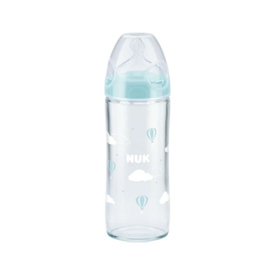 NUK New Classic Γυάλινο Μπιμπερό με Θηλή Σιλικόνης 0-6m 240ml – Γαλάζιο