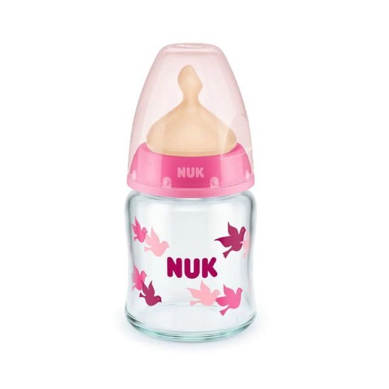 NUK First Choice Plus Anti-Colic Γυάλινο Μπιμπερό Temperature Control Θηλή Καουτσούκ 0-6 μηνών 120ml – Ροζ