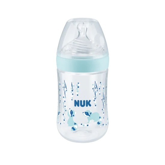 NUK Nature Sense Πλαστικό Μπιμπερό με Θηλή Σιλικόνης Μέγεθος Μ Temperature Control 6-18 Μηνών 260ML – Γαλάζιο