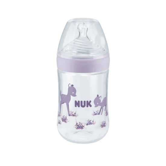 NUK Nature Sense Πλαστικό Μπιμπερό με Θηλή Σιλικόνης Μέγεθος Μ Temperature Control 6-18 Μηνών 260ML – Μωβ