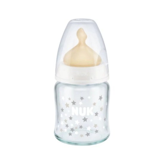 NUK First Choice Plus Anti-Colic Γυάλινο Μπιμπερό Temperature Control Θηλή Καουτσούκ 0-6 μηνών 120ml – Ασπρο