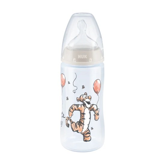NUK Disney Winnie the Pooh First Choice Plus Μπιμπερό Πλαστικό με Θηλή Σιλικόνης & Δείκτη Ελέγχου Θερμοκρασίας 0-6m 300ml – Γκρι