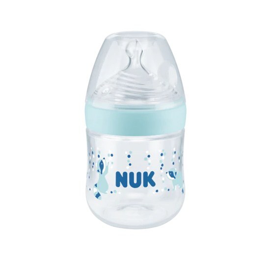 NUK Nature Sense Πλαστικό Μπιμπερό με Θηλή Σιλικόνης Μέγεθος S Temperature Control 0-6 μηνών 150ML – Γαλάζιο