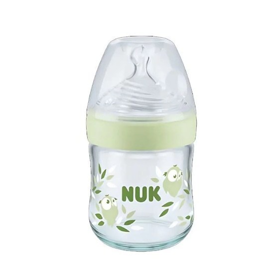 NUK Nature Sense Μπιμπερό Γυάλινο με Θηλή Σιλικόνης Μέγεθος S Temperature Control 0-6 μηνών 120ML – Πράσινο