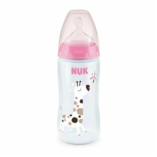 NUK First Choice Plus Πλαστικό Μπιμπερό No Colic με Θηλή Σιλικόνης Μέγεθος XL Temperature Control 6-18 Μηνών 360ML – Ροζ