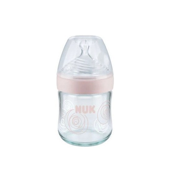 NUK Nature Sense Μπιμπερό Γυάλινο με Θηλή Σιλικόνης Μέγεθος S 0-6m 120ml – Ροζ