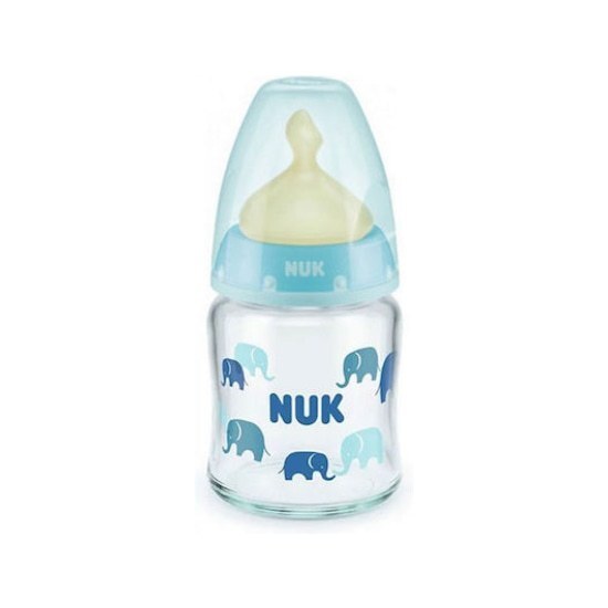 NUK NUK First Choice Plus Anti-Colic Γυάλινο Μπιμπερό Temperature Control Θηλή Καουτσούκ 0-6 μηνών 120ml - Μπλε