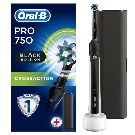 ORAL-B Pro 750 Black Μαύρη Ηλεκτρική Οδοντόβουρτσα 1 τεμάχιο & Δώρο Θήκη Ταξιδίου