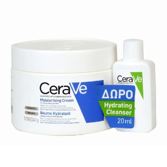 CERAVE CERAVE Moisturising Cream Ενυδατική Κρέμα Για Ξηρό Δέρμα 340gr & Hydrating Cleanser Κρέμα Καθαρισμού 20ml