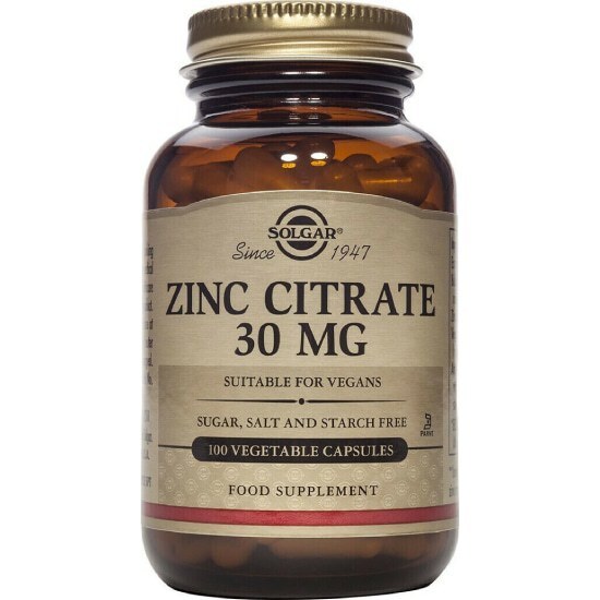 SOLGAR SOLGAR Zinc Citrate 30mg 100 Φυτικές Κάψουλες