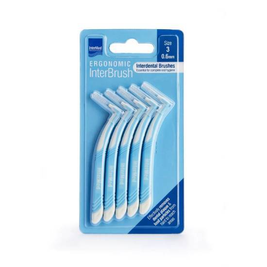 INTERMED INTERMED Ergonomic Interbrush 3 Μεσοδόντια Βουρτσάκια Γαλάζια 0.6mm 5 Τεμάχια