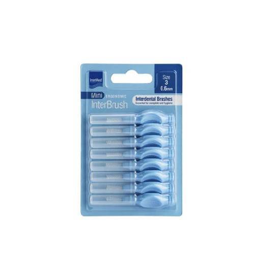 INTERMED INTERMED Mini Ergonomic InterBrush 3 Μεσοδόντια Βουρτσάκια Γαλάζια 0.6mm 8 Τεμάχια