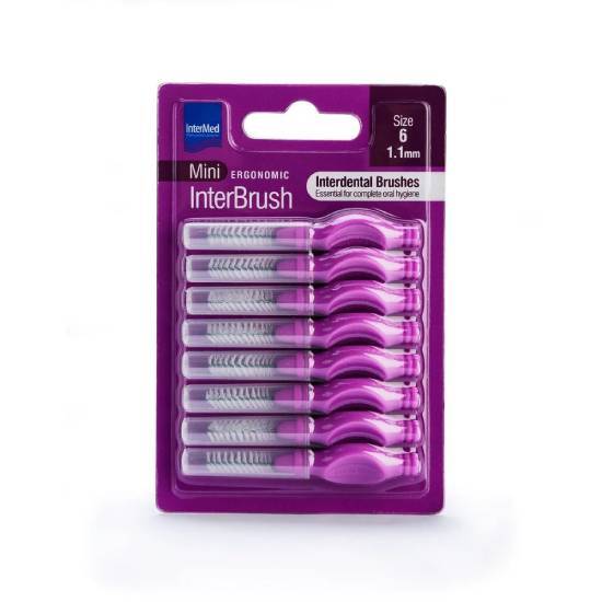 INTERMED INTERMED Mini Ergonomic InterBrush Μεσοδόντια Βουρτσάκια Μωβ 1.1mm Μέγεθος 6 8 τεμάχια