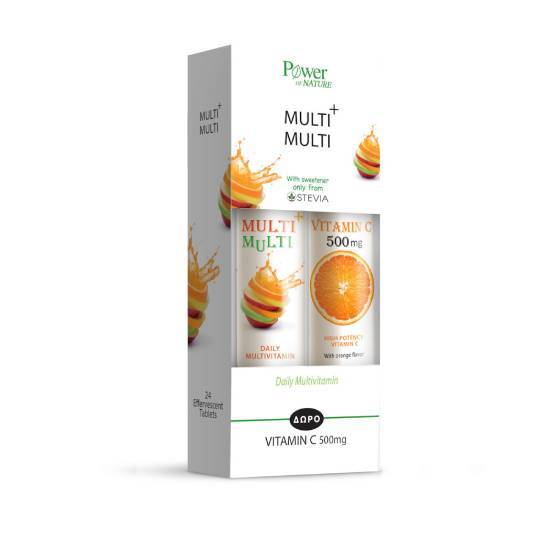 POWER HEALTH POWER HEALTH Multi + Multi με Στέβια & Vitamin C Βιταμίνη 500mg Πορτοκάλι 20 αναβράζοντα δισκία