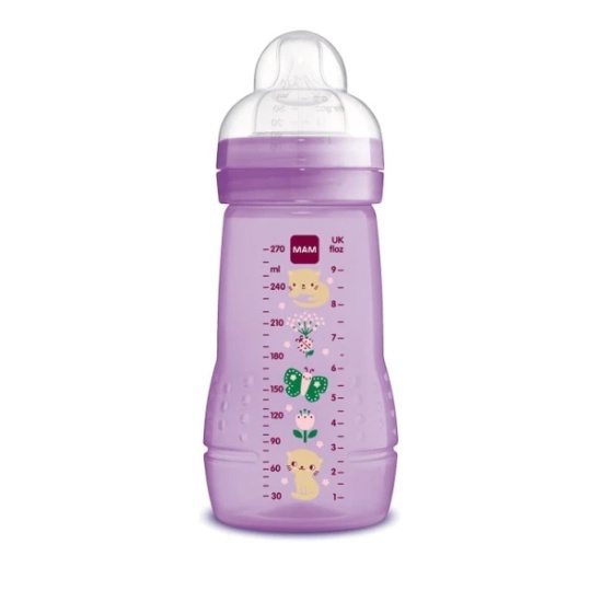 MAM MAM Easy Active Πλαστικό Μπιμπερό Με Θηλή Σιλικόνης 2m+ Μωβ 270ml