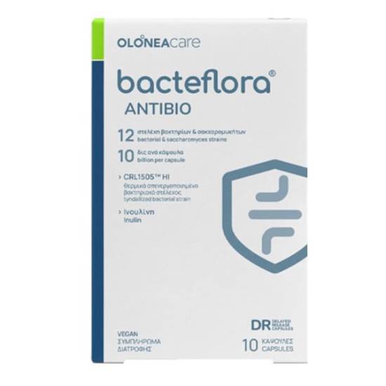 OLONEA BACTEFLORA Antibio Για Την Προστασία Του Εντερικού Μικροβιώματος Κατά Τη Διάρκεια Αντιβίωσης Με Προβιοτικά Πρεβιοτικά & Μεταβιοτικά 10 Κάψουλες
