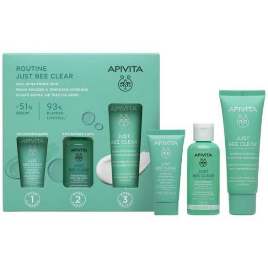APIVITA APIVITA Just Bee Clear Cleanser Gel 15ml & Pore Minimizing Purifying Lotion 50ml & Blemish Control Moisturizer 40ml