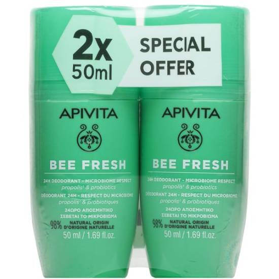 APIVITA APIVITA Bee Fresh Αποσμητικό Roll On 24H Δράσης 2x50ml